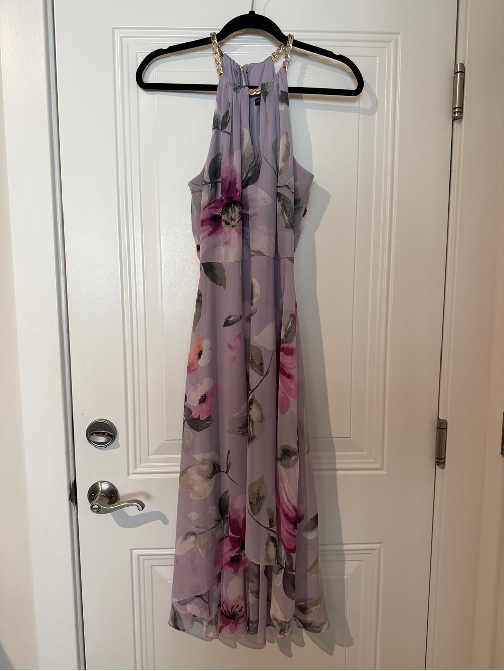 White House Black Market WHBM Lavender Floral Halter Dress